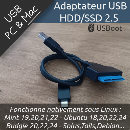 Adaptateur USB HDD/SSD SATA 2.5 Compatible Linux